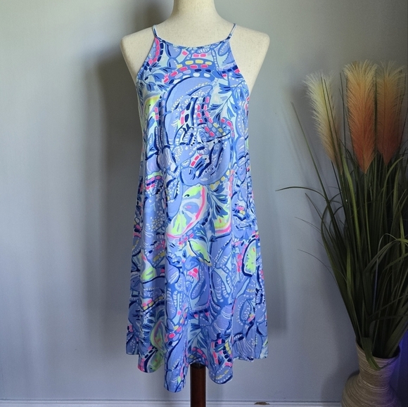 Lilly Pulitzer Margot Blue Pinch Pinch Tassel Swing Halter Sun Dress SZ Small - Picture 9 of 9